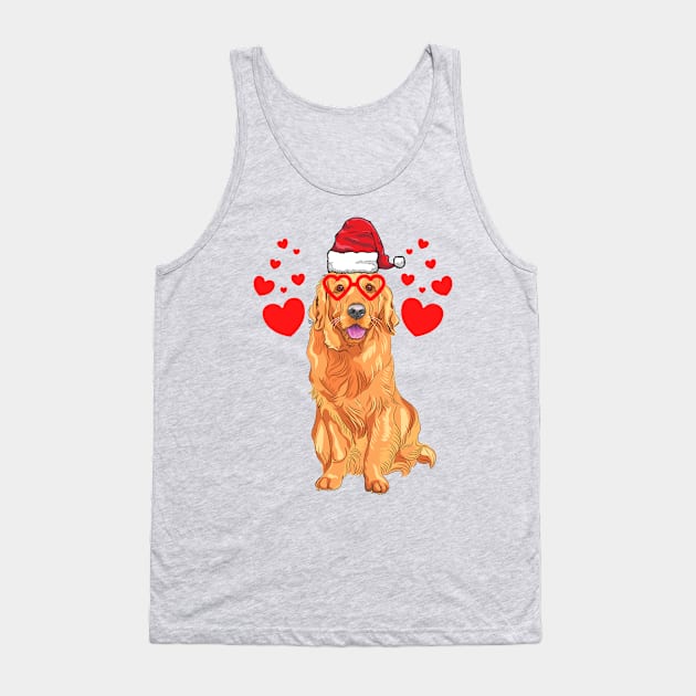 Santa Hat-Wearing Golden Retriever Funny Christmas Holiday Tank Top by Contentarama